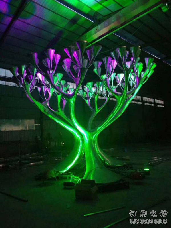 制造燈光樹雕塑，鋼管組合，燈光蘑菇樹雕塑制作廠家