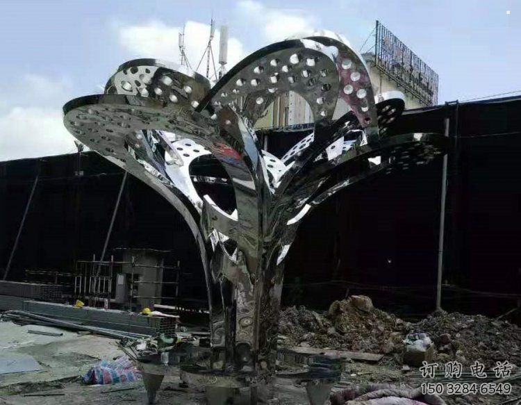 鏡面樹葉雕塑選用，透雕系列，現代不銹鋼鏡面樹葉雕塑優價