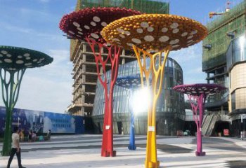 遮陽樹雕塑定制，白鋼構(gòu)件，不銹鋼遮陽樹雕塑廠