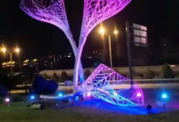 樹葉雕塑供需，室外軟裝，金屬燈光樹葉雕塑制作