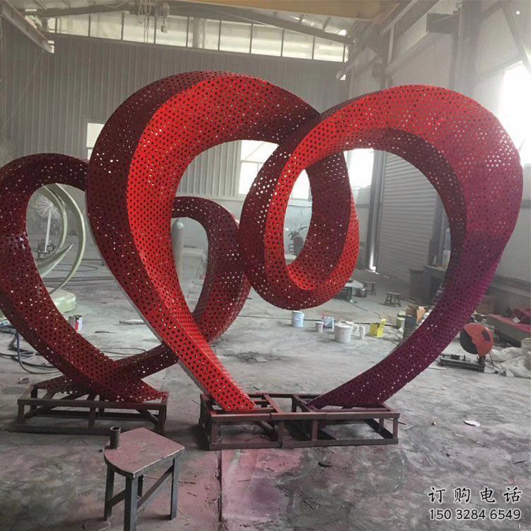 鏤空雙心雕塑制造商，校園雕塑，不銹鋼雙心雕塑供給