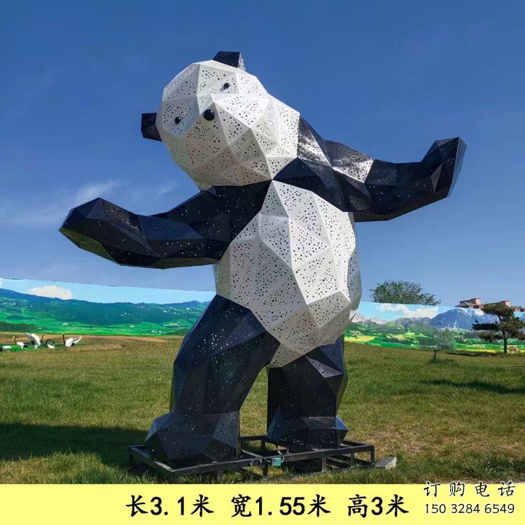 熊貓雕塑擺件，彩鋼制作，大型切面熊貓雕塑公司展品
