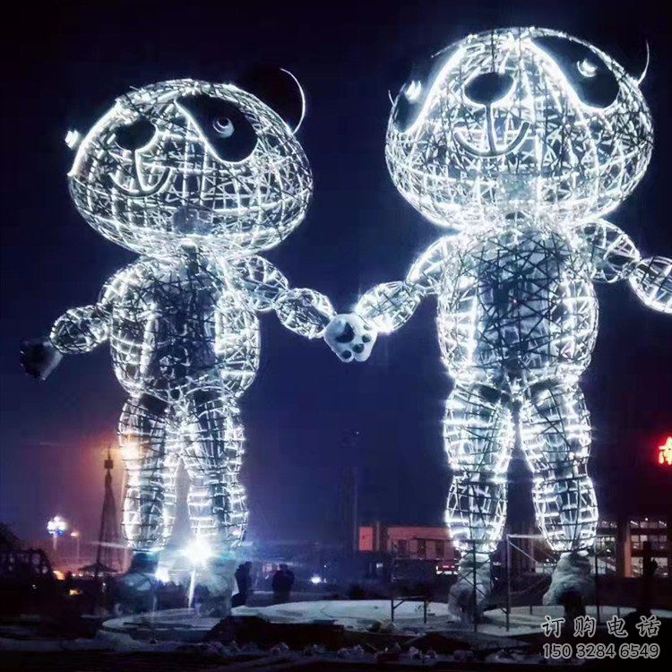 熊貓雕塑供求，白鋼構件，彩色鏤空熊貓雕塑廠家