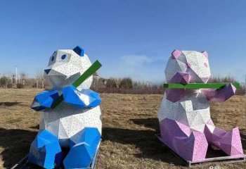 景觀熊貓雕塑批發，幾何工藝，切面熊貓雕塑承接