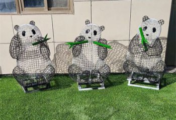 室外熊貓雕塑展品，公園小品，鏤空熊貓雕塑廠家供需