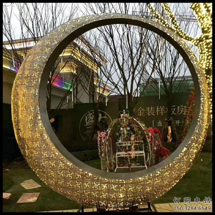 月亮雕塑通用，花園小品，廣場鏤空月亮雕塑優價