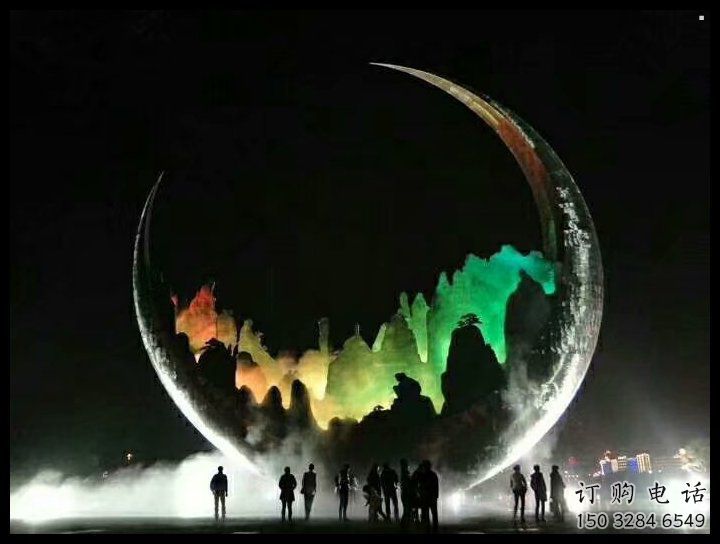 城市月牙雕塑，網格體育雕塑，古銅效果