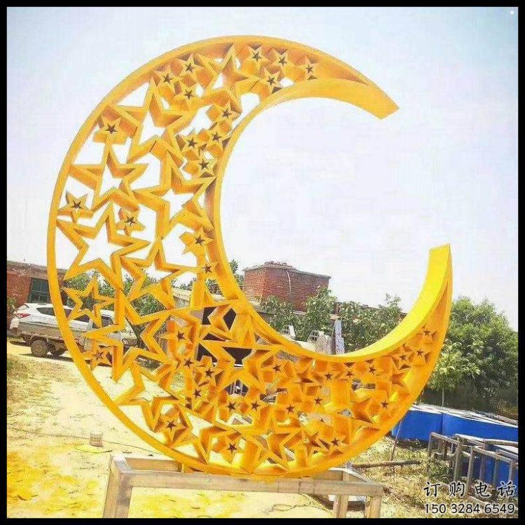 烤漆月亮船雕塑制造商，室外軟裝，不銹鋼月亮船雕塑承接