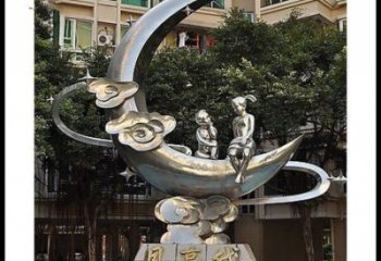 現代月牙雕塑定制，中式工藝，鏤空月牙雕塑造型優價