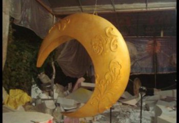 景區月亮雕塑，鍍金歐式雕塑，鐵藝材質