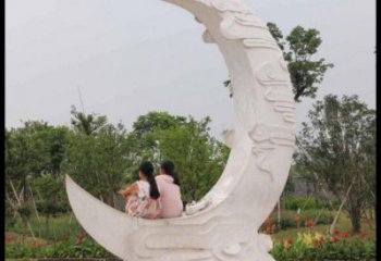 園林月亮船雕塑，噴漆景觀雕塑，網格形式