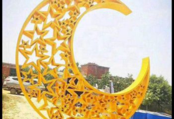 烤漆月亮船雕塑制造商，室外軟裝，不銹鋼月亮船雕塑承接