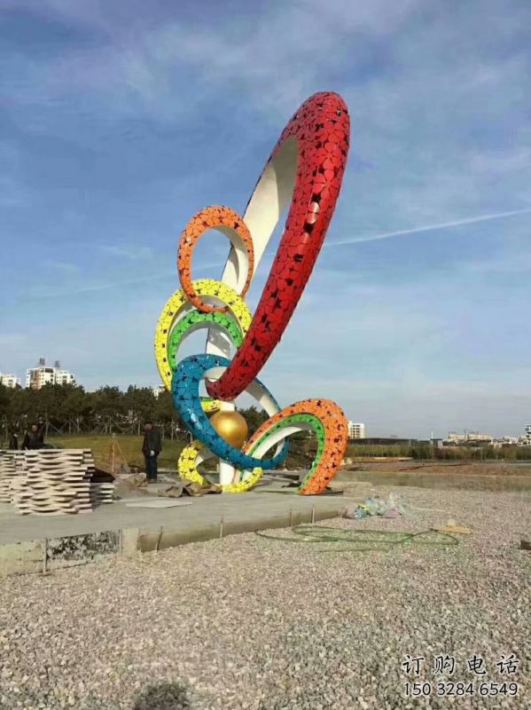 雙環雕塑擺件供需，彩鋼制作，大型不銹鋼雙環雕塑公司