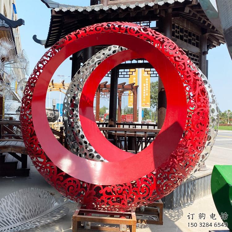 雙環(huán)雕塑精品，白鋼構(gòu)件，別墅不銹鋼雙環(huán)雕塑供求