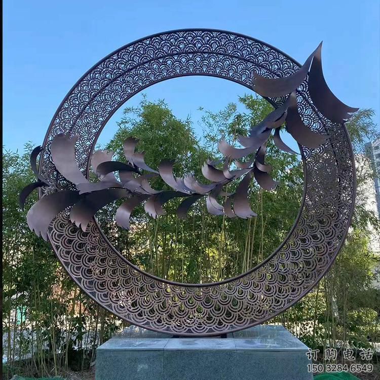 雙環雕塑提供，多彩藝術，中式不銹鋼雙環雕塑通用