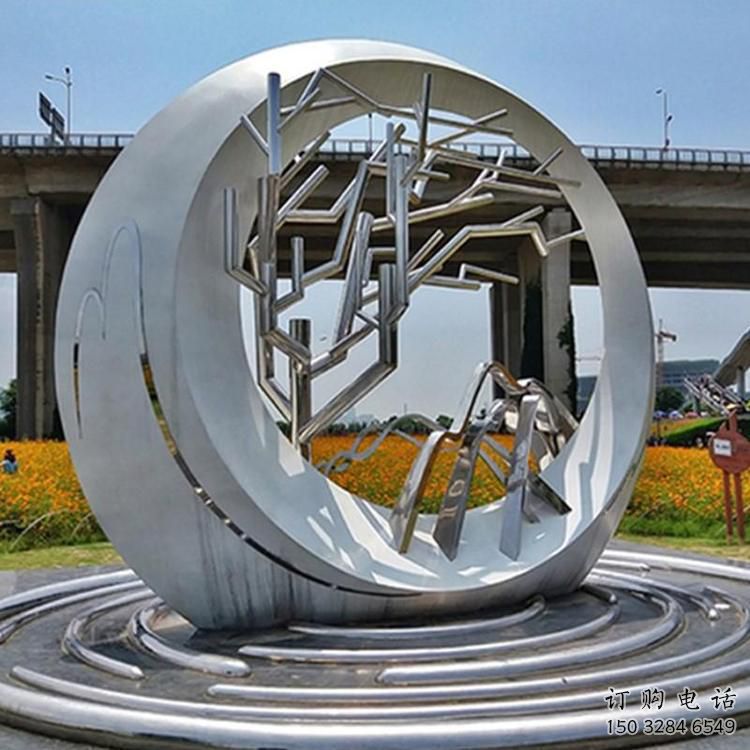 大型圓環(huán)雕塑公司，花園小品，不銹鋼圓環(huán)雕塑提供