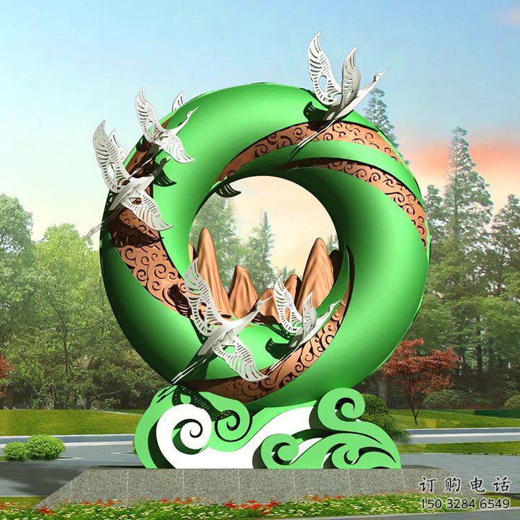中式圓環(huán)雕塑定價，街頭雕塑，烤漆圓環(huán)雕塑精選