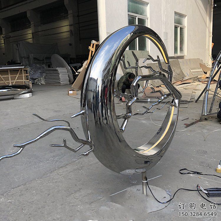 圓環樹雕塑供應，花園小品，不銹鋼圓環樹雕塑展品