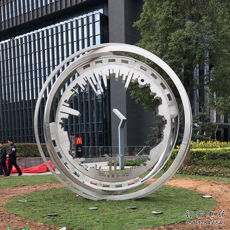 圓圈雕塑定制，村標概念，景觀不銹鋼圓圈雕塑預定