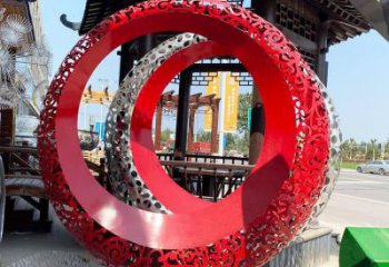 雙環(huán)雕塑生產(chǎn)，鏤空烤漆工藝，不銹鋼雙環(huán)雕塑制作