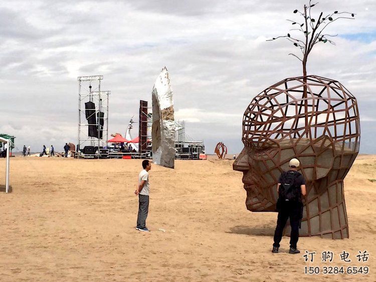 鏤空人頭像雕塑供應，城區小品，鐵藝人頭像雕塑制造商