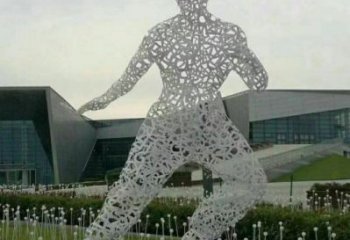 鏤空李小龍雕塑制造，街景小品，鐵藝人物雕塑優(yōu)價(jià)