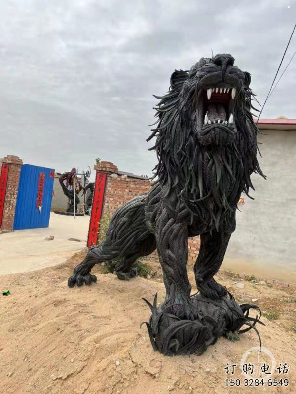 輪胎獅子雕塑指用，景觀雕塑，園林輪胎動物雕塑點擊