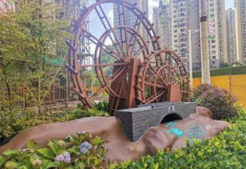水車雕塑選用，小區(qū)擺件，大型水車雕塑公司