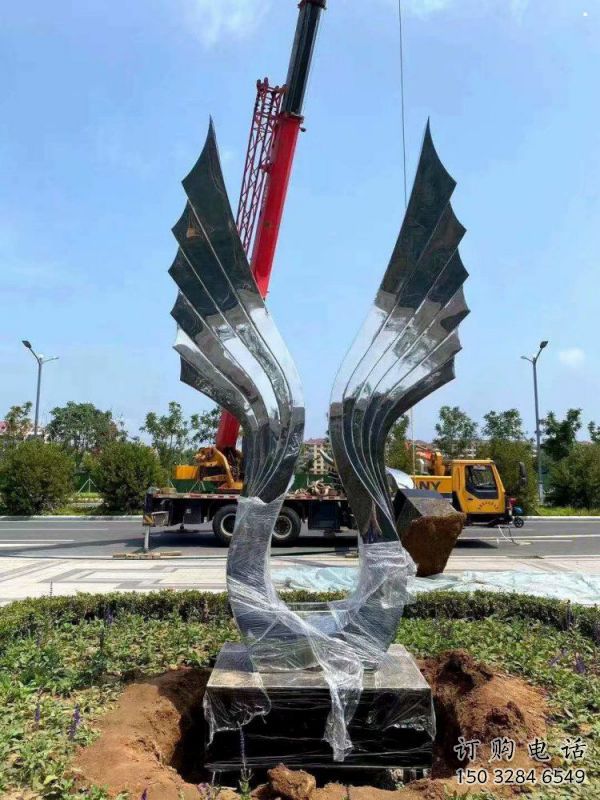 景區鳥翅雕塑優選，圓雕體系，不銹鋼鳥翅雕塑選定