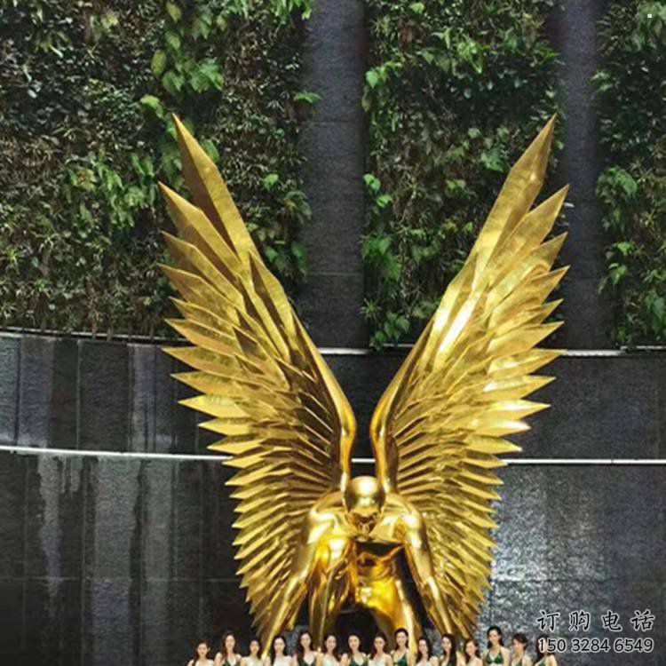 藝術鳥翅雕塑觀賞型，街景小品，不銹鋼鳥翅雕塑常用