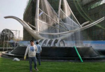 東方帆船噴泉雕塑，水景水秀組合，旱地帆船噴泉雕塑廠家