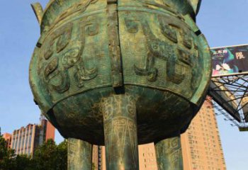 道里鑄造三足圓鼎銅雕