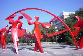 江漢扭秧歌雕塑，民俗舞蹈雕塑，不銹鋼抽象音樂人雕塑