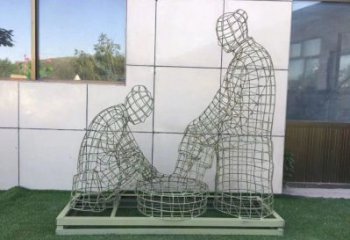 黃石鏤空洗腳雕塑制作，園林裝飾，鐵藝孝道人物雕塑
