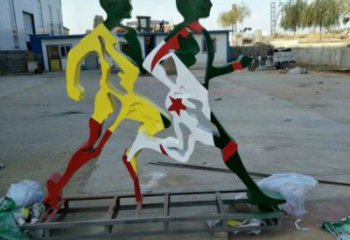 九臺賽跑雕塑，鏤空工藝制作，不銹鋼烤漆體育人物雕塑