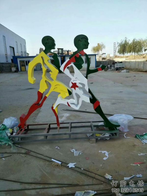 鎮江賽跑雕塑，鏤空工藝制作，不銹鋼烤漆體育人物雕塑