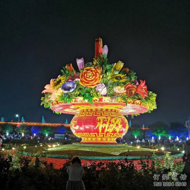 街道花籃雕塑，鍛造景觀雕塑，古銅效果