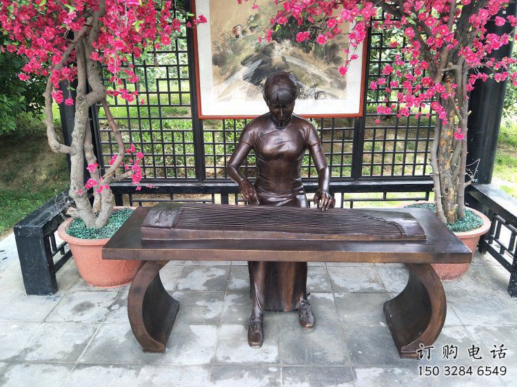 海北彈古箏雕塑廠家，景觀概念，民俗人物雕塑通用