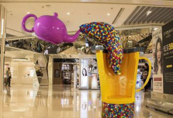 街道茶壺雕塑，鍛造景觀雕塑，古銅效果