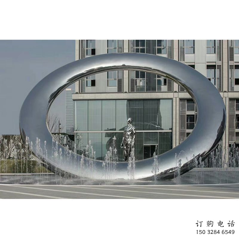 陽泉小區(qū)圓環(huán)雕塑，水簾噴泉雕塑，水景藝術(shù)效果