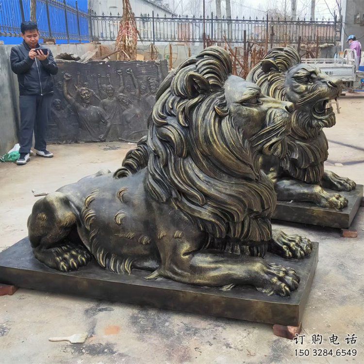 杭州大型趴獅雕塑，仿銅動(dòng)物雕塑，玻璃鋼獅子雕塑制作