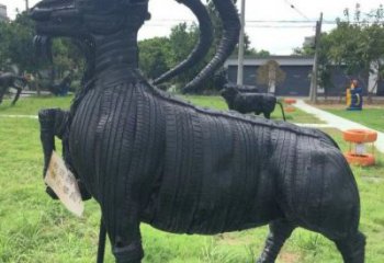 玉溪輪胎山羊雕塑供應(yīng)，公園雕塑，鑄銅輪胎羊雕塑供求